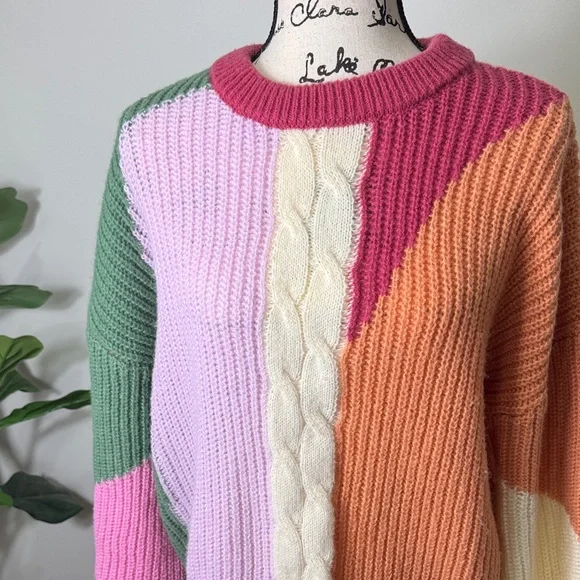 ALTER’D STATE Colorful Patchwork Women's Cozy Sweater Color Block Boho Size S - Picture 1 of 8